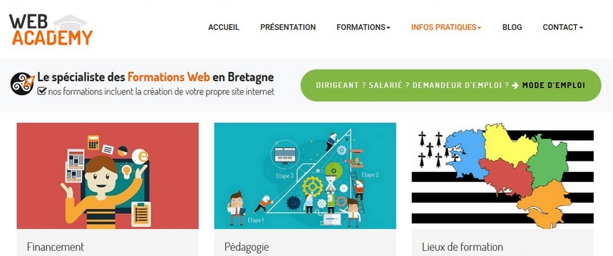 Site internet de la Web Academy : formations web en Bretagne