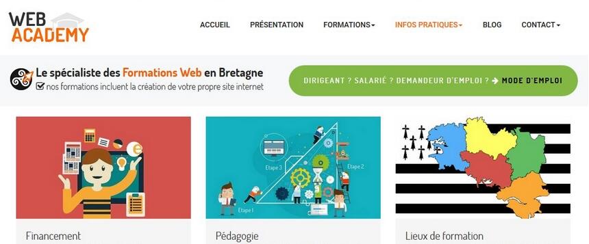 Site internet de la Web Academy : formations web en Bretagne
